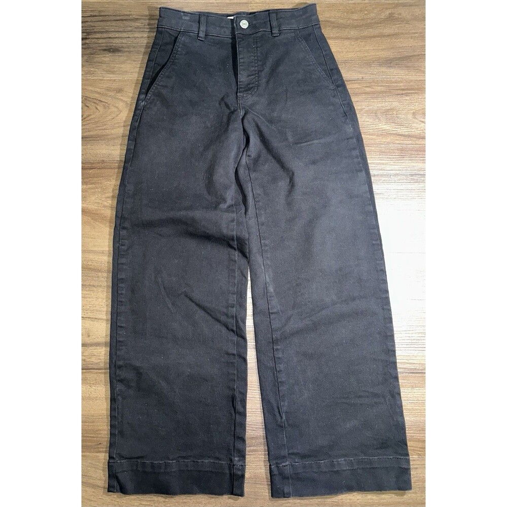 Everlane Way High Barrel Pants Womens 00R Black Organic Cotton Stretch Wide Leg